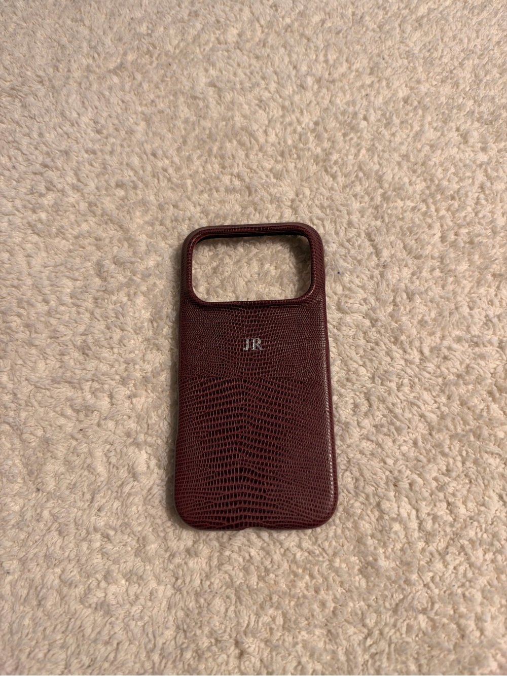 iPhone 17 Pro Leather-texture Burgundy MagSafe Phone Case with “JR” Monogram